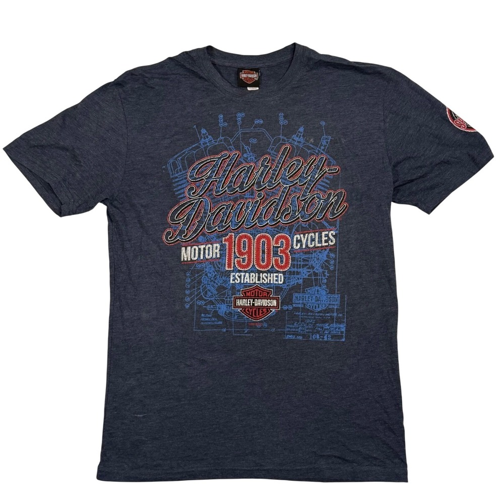 Harley Davidson Graphic Wild Prairie MN T-Shirt Mens Large Navy Blue 1903 Cycles